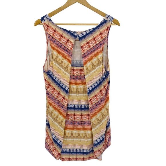Rose + Olive earth tone orange navy high low boho draped back tank size large - Picture 2 of 6